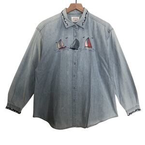Vintage 90s Northern Reflections Northern Treasures Sailor Denim Jean Jacket Top